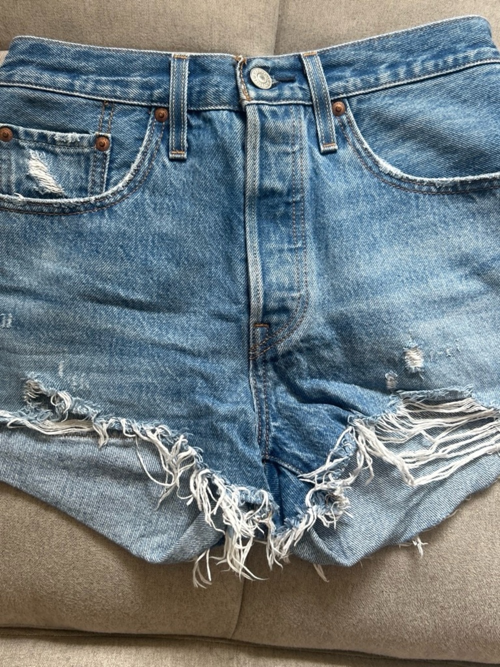 Levi's Light Blue Distressed Frayed Hem Jean Shorts